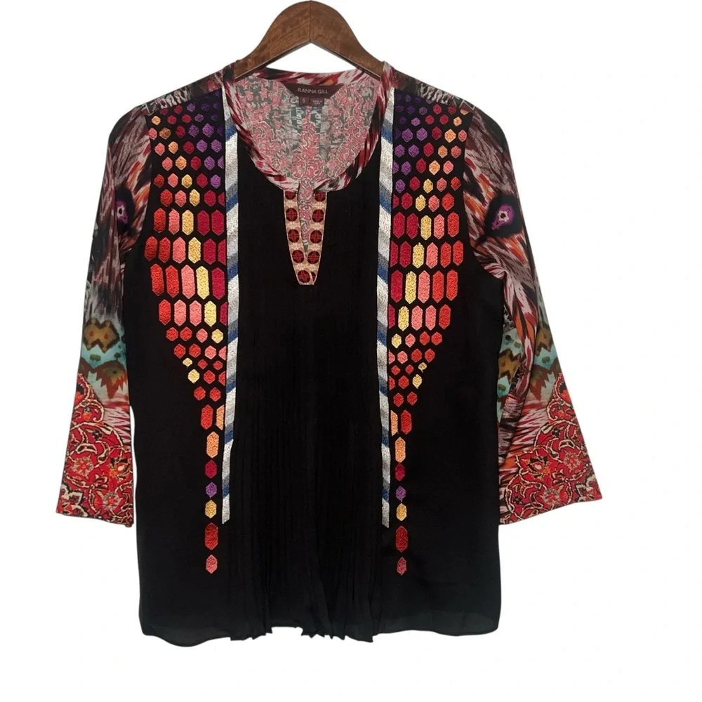 Ranna Gill Anthropologie Embroidered Spectral Peasant Top Blouse Size Small - Picture 3 of 8